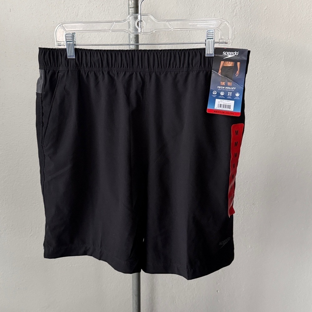 NWT Speedo Men's Hydro Tech Volley Shorts, Black, Size M (32/34) - Picture 2 of 4